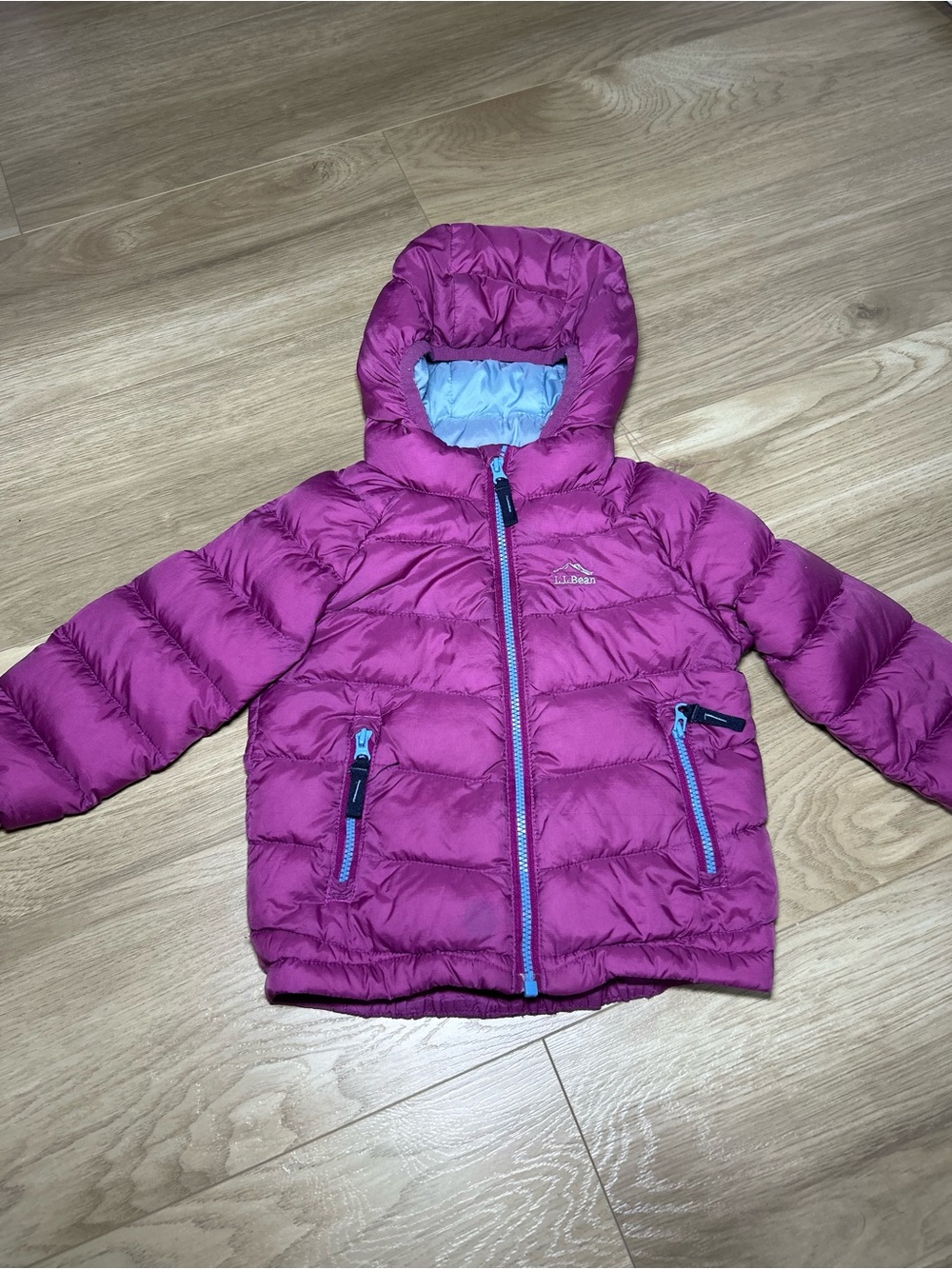 L.L. Bean Toddler Magenta Puffer Jacket with Light Blue Lining